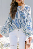 Crewneck Floral Printed Balloon Sleeves Blouse