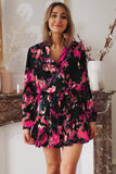 Abstract Print Ruffled Drawstring High Waist Mini Dress