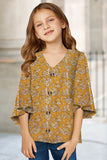 V Neck Ruffled Sleeve Buttons Girl's Blouse
