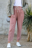 Beige Drawstring Pocketed Straight Leg Denim Pants