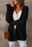 Black Drop Shoulder Textured Cardigan