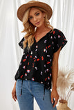 V-neck Short Sleeve Fashion Print Fantasy Fluttering Blouse