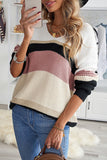 Khaki Colorblock V Neck Ribbed Knitted Sweater