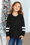 Crewneck Striped Color Block Girl's Long Sleeve Top
