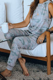 Sleeveless Knit Camo Hoodie Joggers Set