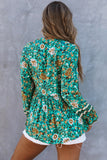 Boho Floral Print Peplum Long Sleeve Blouse