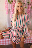 Striped Print Ruffled Lace-up High Waist Mini Dress