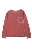 Contrast Stitching Trim Waffle Knit Pullover