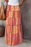 Tiered Paisley Print Pocketed Maxi Skirt