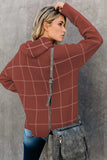 Beige Grid Pattern Turtleneck Sweater