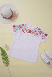 Floral Neck Short Sleeve Striped T-shirt
