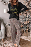 Santa Baby Leopard Print Long Sleeve Wide Leg Lounge Set