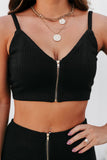 Ribbed Knit Zip-up Crop Top and High Waist Shorts Two Piece Set