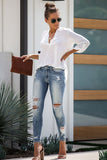 Split Collar Roll Up Sleeve Blouse