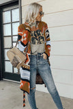 Multicolor Ethnic Style Knee Length Open Front Cardigan
