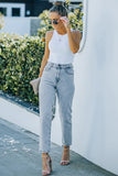 Light Washed Straight Leg Ankle Jeans