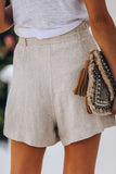 Beige Tie Waist Casual Shorts with Pockets