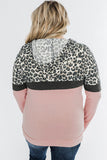 Leopard Patchwork Drawstring Plus Size Hoodie With Pocket