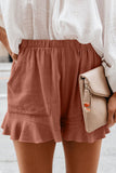 Khaki High Waist Pocketed Ruffle Shorts