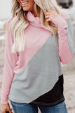 Turtle Neck Sloping Color Block Long Sleeve Top