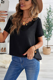 Wine Lace V Neck Short Sleeve T-shirt