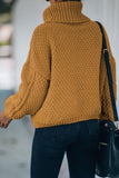 Khaki Solid Turtleneck Cable Knit Pullover Sweater