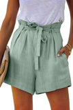 Beige Tie Waist Casual Shorts with Pockets