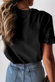 Black Solid Ruffled Short Sleeve T-shirt