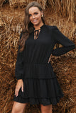 V Neck Long Sleeve Ruffle Tiered Mini Dress