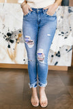 Flag Patches Frayed Anklet Jeans