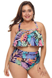 Plus Size Blue Strappy High Waist Swimwear