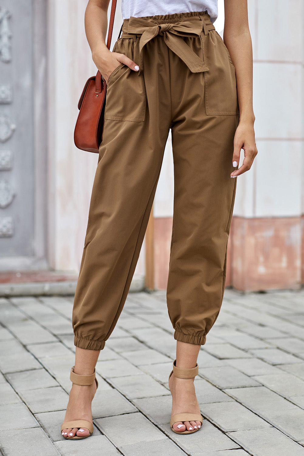 Solid Color Frock-style Pants with Belt