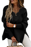 Gray/Beige Lace Scalloped V-Neck Side Split Loose Sweater