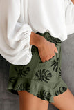 Palm Tree Leaves Print Elastic Waist Shorts with Pocket