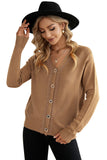 Khaki V Neck Lace Splicing Buttoned Cardigan