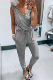 V Neck Tied Drawstring Sleeveless Jumpsuit