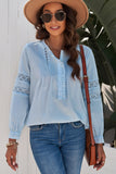 Sky Blue Lace Crochet Button-up Long Sleeve Shirt