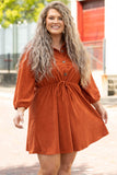 Plus Size High Waist Corduroy Dress