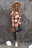 Turn down Neck Plaid Pocket Button Closure Coat
