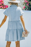 Buttoned Frayed Pocket Short Sleeve Denim Dress
