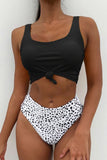 Leopard Print Knot High Waist Bikini Swimsuit