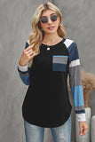 Color Block Striped Pocket Long Sleeve Top