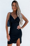 Criss Cross Spaghetti Strap Side Split Bodycon Mini Dress