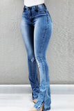 Split Hem Ripped High Waist Flare Jeans