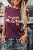 The DAY DRINKERS Letters Print Gray Tank Top