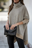 Turtleneck Bat Sleeve Side Slit Tunic Top