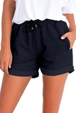 Tie Waist Side Pockets Cuffed Lounge Shorts
