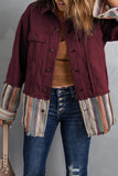 Red Button Up Pockets Striped Color Block Corduroy Jacket