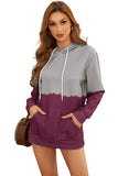 Light Green Dip-Dye Colorblock Drawstring Hoodie with Pockets