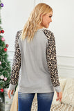 Gray Leopard Sleeves Christmas Tree Print Top